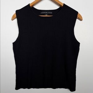 Josephine Chaus Black Ribbed Sleeveless Knit Tank Top XL Made in UK